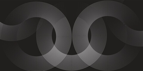 Poster - Abstract black glowing geometric lines modern shiny gray circle lines pattern, Modern black gray gradient rings. Suitable for banner, cover, poster, website, presentation, brochure, flyer, header