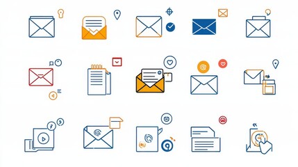 Poster - A collection of clean minimalist outline icons representing various aspects of digital communication such as email messaging calendars and file management