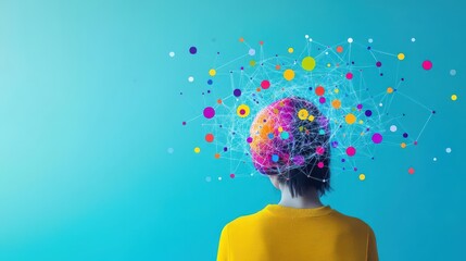 Poster - Woman with a Brain Representing Intelligence and Thoughtfulness in a Creative and Abstract Artistic Interpretation of Human Cognition and Awareness
