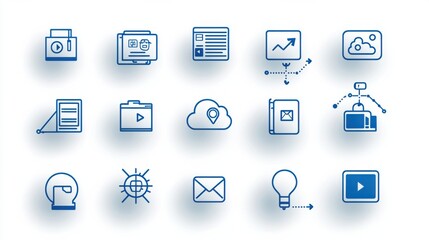 Poster - This image depicts a set of 15 minimalist and modern looking outline icons designed for user interface application or website use