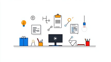 Poster - a minimalist and contemporary icon set featuring 15 clean modern icons representing various office a