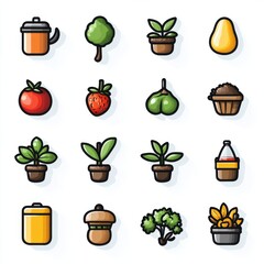 Poster - a collection of simple outline icons representing various garden and soil related elements including