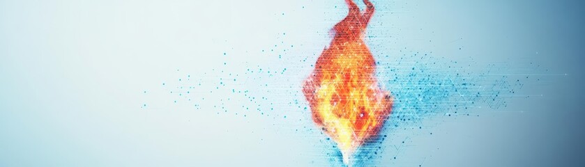 Fototapete - Vivid Digital Representation of a Fiery Blaze Set Against a Deep Blue Background Evoking a Sense of Contrast and Modern Artistry in Digital Imagery