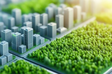 Poster - Urban Jungle Aerial View of Cityscape Surrounded by Lush Green Trees Creating a Harmonious Blend of Nature and Urban Development in Modern Life