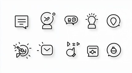 Poster - A collection of minimalist icons depicting various aspects of speaking communication and conversation presented in a clean thin line style