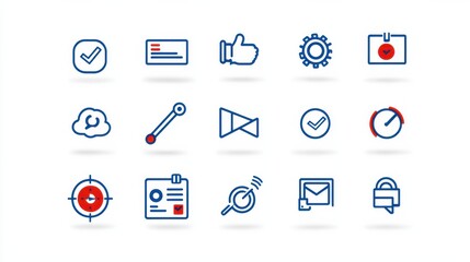 Poster - A set of 15 minimalist web based icons designed with a clean thin line style to represent various digital technologies software tools and user interface elements