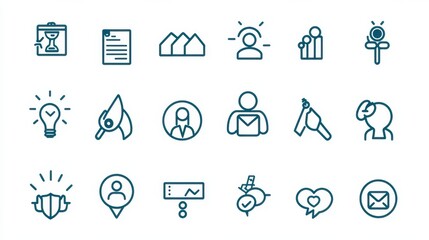 Poster - This image contains a collection of minimalist icons representing various aspects of social engagement such as support leadership and networking