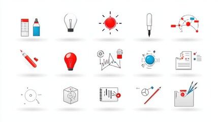 Poster - A collection of 15 minimalist icons and symbols representing various creative design tools processes and concepts
