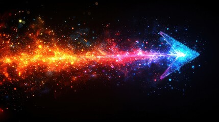 Poster - A dynamic cosmic arrow surging upwards its radiant neon hues swirling and streaming with an awe inspiring supernatural energy through the vastness of space