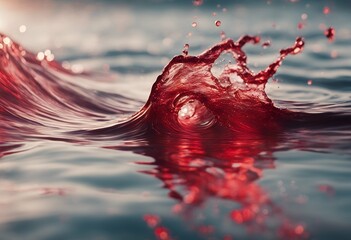Wall Mural - red background wave reflection water art blur light abstract pattern clear texture tranquil calm lak