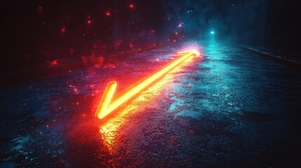 Poster - an upward facing arrow composed of luminous neon colors radiates energy and movement through a surre