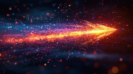 Poster - A vibrant fiery arrow of light surging upwards with a palpable sense of rapid dynamic motion across the dark expanse