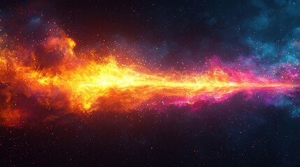 Poster - Dramatic and vibrant arrow of light surging upwards through a visually stunning cosmic landscape filled with swirling clouds of gas stars and other celestial phenomena