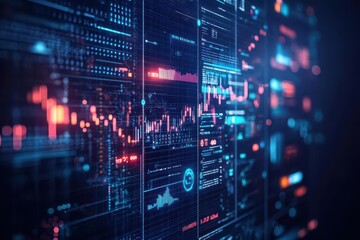 Fototapete - Vibrant Computer Screen Displaying Bold Blue and Red Background with Abstract Patterns Creating a Dynamic and Engaging Digital Visual Experience