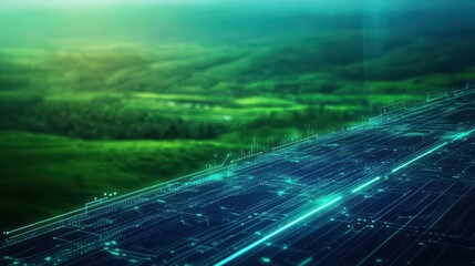 Fototapete - Intricate Computer Circuit Design on Vibrant Green Background Showcasing Modern Technology and Innovation in a Futuristic Digital Environment