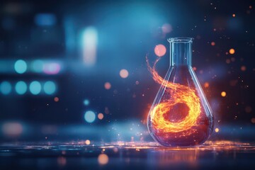 Poster - Enchanting Glass Bottle Containing Flickering Firelight Casting Warm Glow in Dark Surroundings Evoking Mystique and Elemental Beauty of Fire