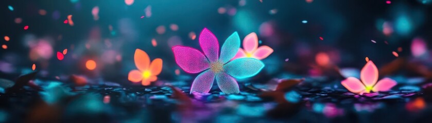 Poster - Vibrant Flower Illuminated by Colorful Lights Creating a Magical and Dreamy Atmosphere in a Captivating Floral Display of Nature's Beauty