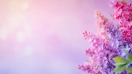 Poster - Vibrant Lila Flowers Against Soft Pink Background Creating a Fresh and Cheerful Atmosphere Perfect for Spring Celebrations and Artistic Inspirations