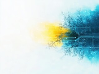 Poster - Intricate Computer Circuitry Intertwined with a Lush Green Tree Symbolizing Technology and Nature Coexisting in a Harmonious and Innovative Way