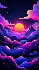 Wall Mural - neon sunrise color glowing in abstract illustration background