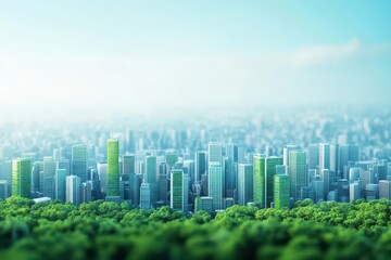 Poster - Lively Urban Landscape Featuring Lush Green Trees Surrounded by Modern Architectural Buildings Creating a Harmonious City Environment
