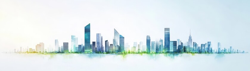 Poster - Vibrant City Skyline at Dusk with Illuminated Skyscrapers and Clouds in a Twilight Sky Creating a Modern Urban Landscape Full of Life and Energy