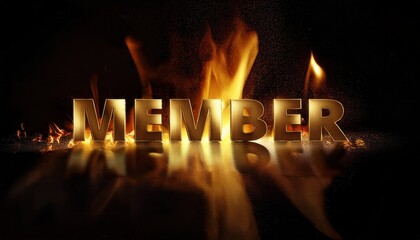 Poster - Flaming Golden Letters Spelling MEMBER Against Dark Background
