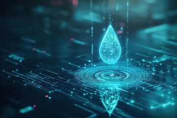 Poster - A Delicate Droplet Suspended Above a Circuit Board Symbolizing Technology and Nature's Beauty in a Unique Fusion of Elements and Concepts