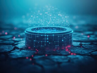 Poster - Vibrant Blue and Red Glowing Coin with Radiant Light Emitting from its Surface Symbolizing Wealth Power and Energy in a Mystical Abstract Setting