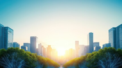Poster - Breathtaking Cityscape Illuminated by Vibrant Sunset Hues as Skyscrapers Stand Tall Against a Colorful Sky Creating an Urban Dreamlike Atmosphere