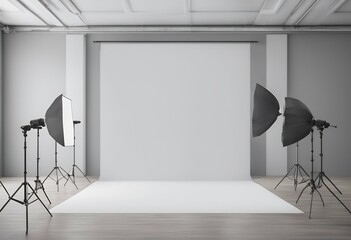 Wall Mural - meters grey wall room render white paint 3d mockup template backdrop 3x5 banner poster art hall design interior floor architecture presentation three-dimensional modern image studio brick picture