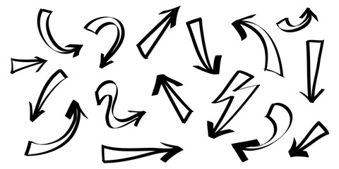 Poster - Doodle Arrows icons Set. hand drawn arrow icon with various directions. isolated on a white background