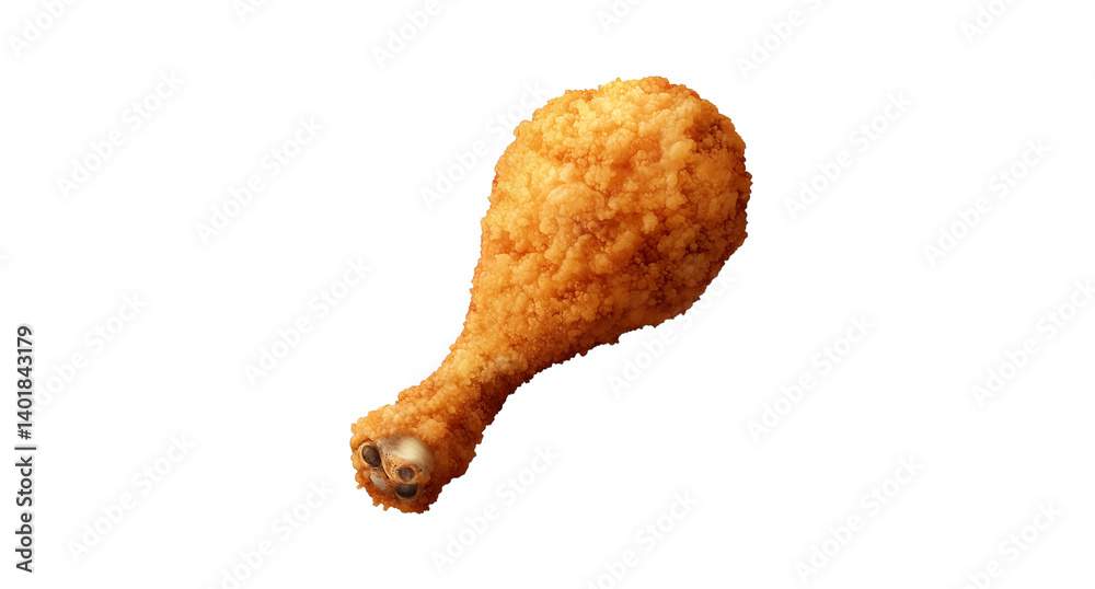 Crispy fried chicken drumstick with crunchy coating, isolated on white ...