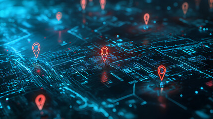 Wall Mural - digital ai map shows gps pins innovating delivery services and future transport logistics. automatio