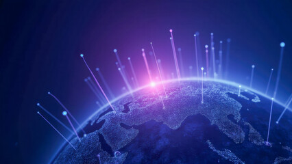 Poster - Stunning Digital Representation of Earth with Glowing Network Connections and Data Points Highlighting Global Connectivity