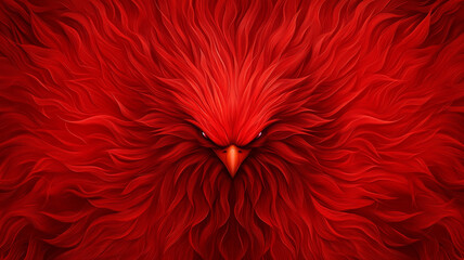 Poster - Vibrant red eagle with fierce expression, surrounded by flowing feathers, evokes power