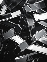 Poster - Scattered black and white film strips showcasing the charm of retro photography through varied frames and textures