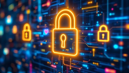 Aufkleber - Digital Padlock Symbol with Electronic Circuitry Background
