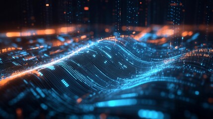 Digital wave data flow, futuristic tech background, cyber landscape, website banner