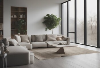 Wall Mural - minimalist empty window living large room tree paneling design floor indoor nobody architecture white wooden live hardwood home interior modern wall apartment frame daylight ceiling blank no people
