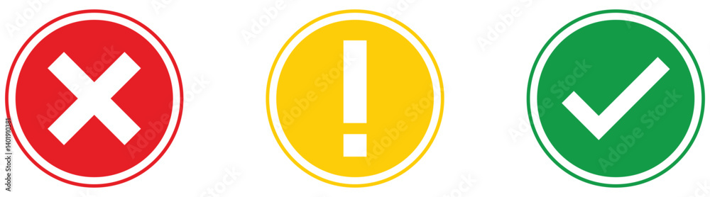 Green check mark, red cross mark icon set. checklist signs. Vector ...