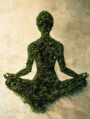 Aufkleber - Meditating silhouette made of grass in a serene nature setting during daylight hours