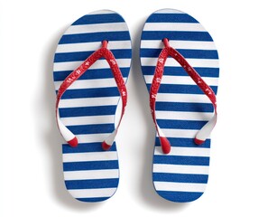 Striped Flip Flops Overhead on White Background Perfect for Summer Vacation