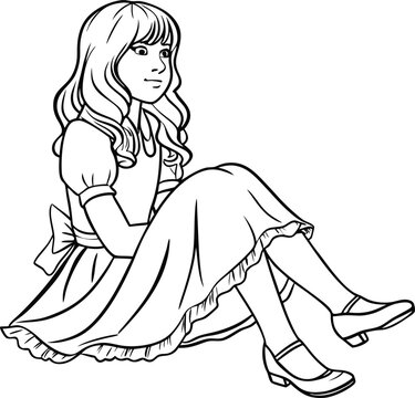 A young girl sitting on a bed of flowers coloring page