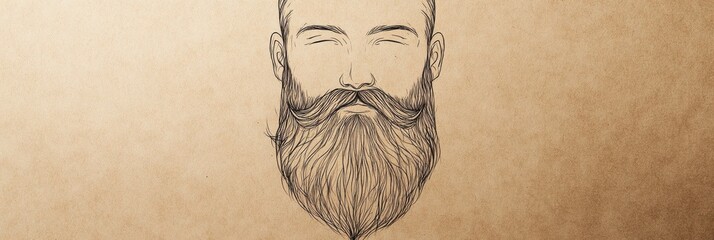 Leinwandbilder - Minimalist beard illustration on craft paper texture creates a unique, artistic look for design enthusiasts and beard lovers alike