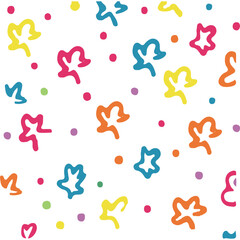 Poster - Fun colorful line doodle seamless pattern. Creative minimalist style art background for children or trendy design with basic shapes. Simple party confetti texture, childish scribble shape backdrop.
