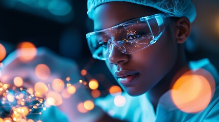 Poster - scientist conducts research with a focus on data visualization and analysis in a laboratory setting