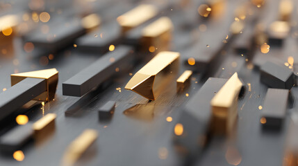 Poster - Abstract gold and gray geometric shapes background modern luxury design render wallpaper concept art
