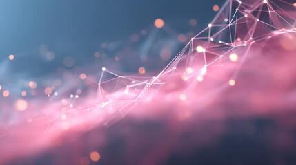 Fototapete - Abstract network connection background pink and blue digital data visualization technology concept