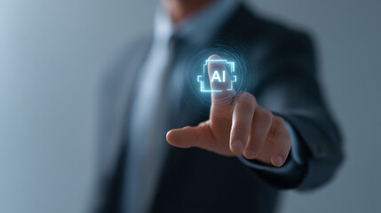 Poster - Artificial intelligence ai technology concept businessman touching virtual screen interface
